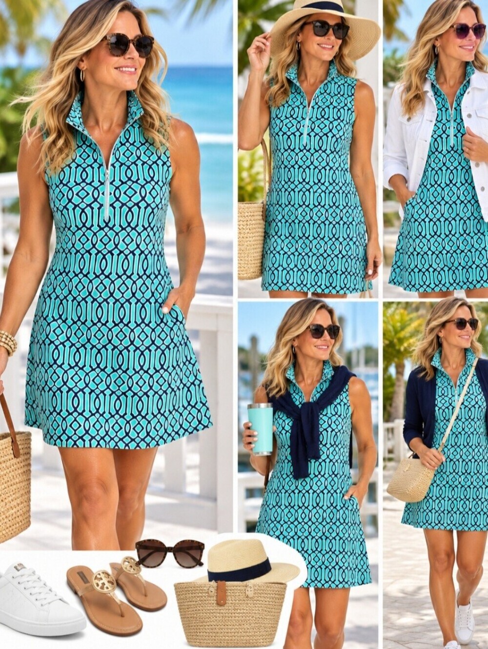 Lulu B Dress Womens Small SPF 50 Sleeveless Quarter Zip Coastal Grandma  Resort - Picture 2 of 14